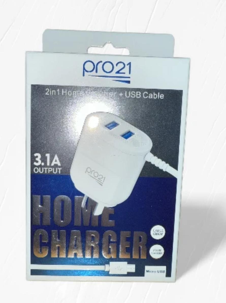 Cargador PRO 21 – 3.1A Micro / Cable Incorporado + 2 USB