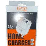 Cargador PRO 21 – 3.1 Caja Blanca type C Cable Extraible entradas usb + C Type